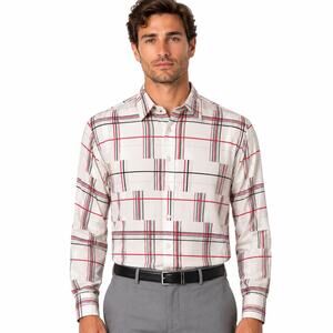 Vintage Givenchy For Chesa Shirt Men L White Red Plaid 70s Disco Nylon Button Up
